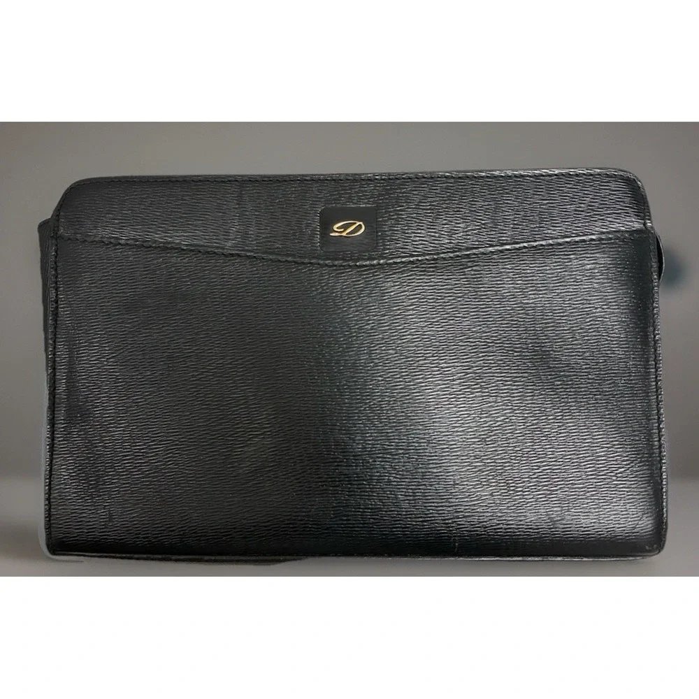 Vtg S.T. Dupont Paris Pouch Men's Black Textured Leather Carry All Bag *no strap